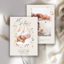 アイボリー生まれたばかりのワイルドフラワーフォトコラージュガール誕生 案内状