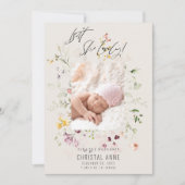 アイボリー生まれたばかりのワイルドフラワーフォトコラージュガール誕生 案内状 (正面)