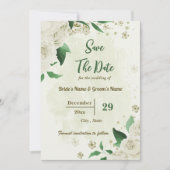 アイボリー白い花の植物性結婚の セーブザデート (正面)