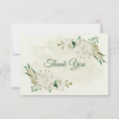 アイボリー白い花の結婚緑 サンキューカード (正面)