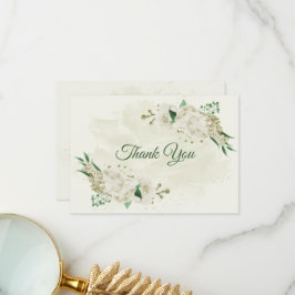 アイボリー白い花の結婚緑 サンキューカード