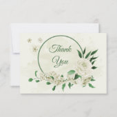 アイボリー白い花の結婚緑 サンキューカード (正面)