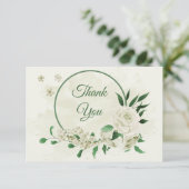 アイボリー白い花の結婚緑 サンキューカード (スタンド正面)
