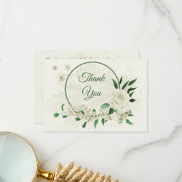 アイボリー白い花の結婚緑 サンキューカード