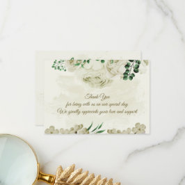 アイボリー白い花の結婚緑 サンキューカード