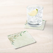 アイボリー白い花の結婚緑 スクエアペーパーコースター (インサイチュ)