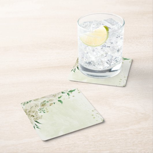 アイボリー白い花の結婚緑 スクエアペーパーコースター (インサイチュ)