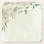 アイボリー白い花の結婚緑 スクエアペーパーコースター (正面)