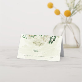 アイボリー白い花の結婚緑 プレイスカード