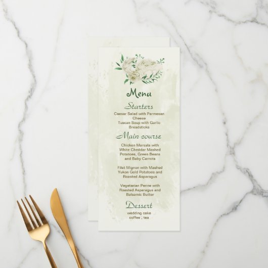アイボリー白い花の結婚緑 メニュー (正面/裏面インサイチュ)