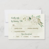 アイボリー白い花の結婚緑 出欠カード (正面)