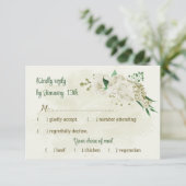 アイボリー白い花の結婚緑 出欠カード (スタンド正面)