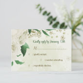 アイボリー白い花の結婚緑 出欠カード (スタンド正面)