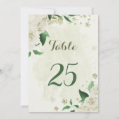 アイボリー白い花の緑のテーブルナンバーカード 招待状 (裏面)