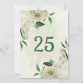 アイボリー白い花の緑のテーブルナンバーカード 招待状 (正面)