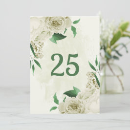 アイボリー白い花の緑のテーブルナンバーカード 招待状