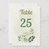 アイボリー白い花の緑のテーブルナンバーカード 招待状 (裏面)