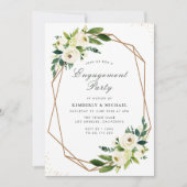 アイボリー白フローラ幾何学婚約パーティ 招待状 (正面)
