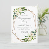 アイボリー白フローラ幾何学婚約パーティ 招待状 (スタンド正面)