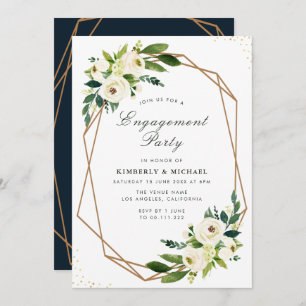 アイボリー白フローラ幾何学婚約パーティ 招待状