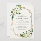 アイボリー白フローラ幾何結婚型 招待状 (正面)