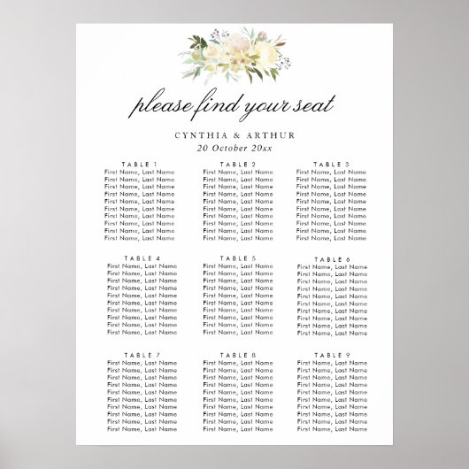 アイボリー白フローラ結婚の座席表 ポスター (正面)