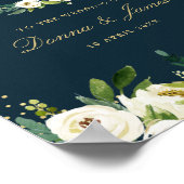 アイボリー白フローラ結婚の歓迎サイン ポスター (角)