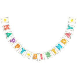 アイボリー白数々の色文字☆ハッピー☆誕生日☆ バンティングフラッグ