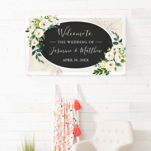 アイボリー白花と緑花の結婚式 横断幕 (インサイチュ)