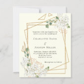 アイボリー白花模様幾何学的結婚式招待状 (正面)