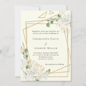 アイボリー白花模様金ゴールド幾何結婚の 招待状 (正面)