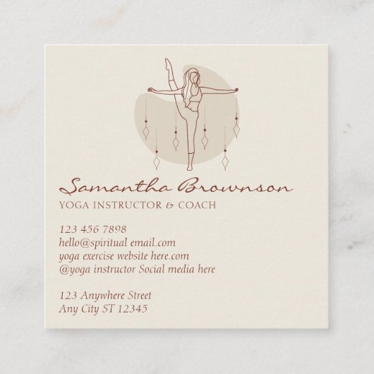 アイボリー瞑想ポーズヨガピラティススピリチュアルジム スクエア名刺 (裏面)