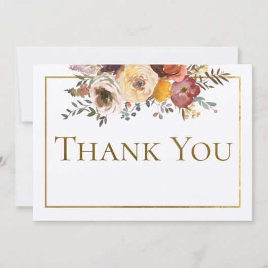 アイボリー秋フローラブーケと金ゴールド結婚ズ サンキューカード (正面)