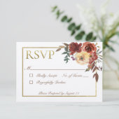 アイボリー秋フローラブーケと金ゴールド 出欠カード (スタンド正面)