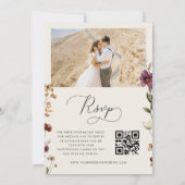 アイボリー秋ワイルドフラワーQRコード秋結婚の季節 招待状 (裏面)