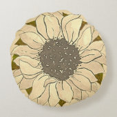 アイボリー素朴イエローヒマワリの水彩フローラ ラウンドクッション (裏面)