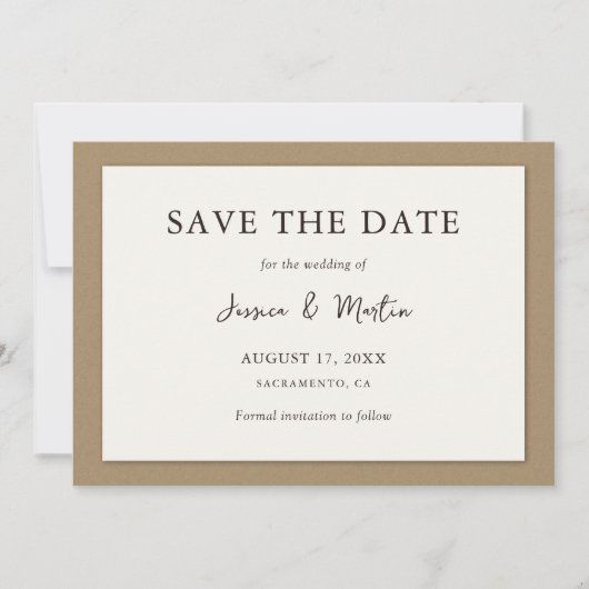 アイボリー素朴クラフト紙ウェディングザデイト セーブザデート (正面)