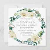アイボリー素朴バラボホリースミントブライダルシャワー 招待状 (正面)