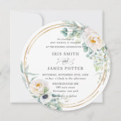 アイボリー素朴フローラユーカリ結婚ス金ゴールドサークル 招待状 (正面)
