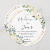 アイボリー素朴フローラユーカリ結婚ス金ゴールドサークル 招待状 (正面/裏面)