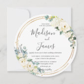 アイボリー素朴フローラユーカリ結婚ス金ゴールドサークル 招待状 (正面)