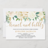 アイボリー素朴フローラ金ゴールドグリッターブランチと泡立ち 招待状 (正面)