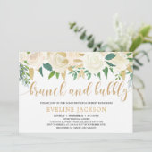 アイボリー素朴フローラ金ゴールドグリッターブランチと泡立ち 招待状 (スタンド正面)
