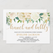 アイボリー素朴フローラ金ゴールドグリッターブランチと泡立ち 招待状 (正面/裏面)