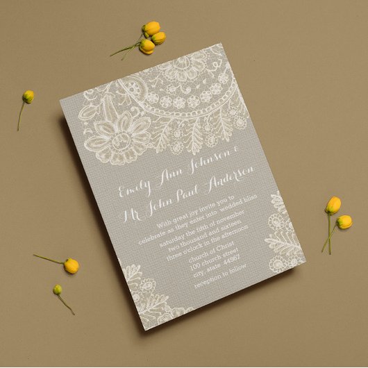 アイボリー素朴ヘイルームレース結婚式招待状 招待状