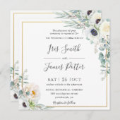 アイボリー素朴ホワイトピーニーフローラユーカリ結婚ス 招待状 (正面/裏面)