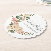 アイボリー素朴ホワイトフローラ100th誕生日パーティー ペーパーコースター (アングル)