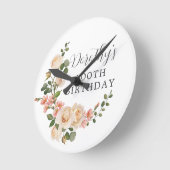 アイボリー素朴ホワイトフローラ100th誕生日パーティー ラウンド壁時計 (傾斜)