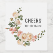 アイボリー素朴ホワイトフローラ100th誕生日パーティー ワインラベル (シングルラベル)