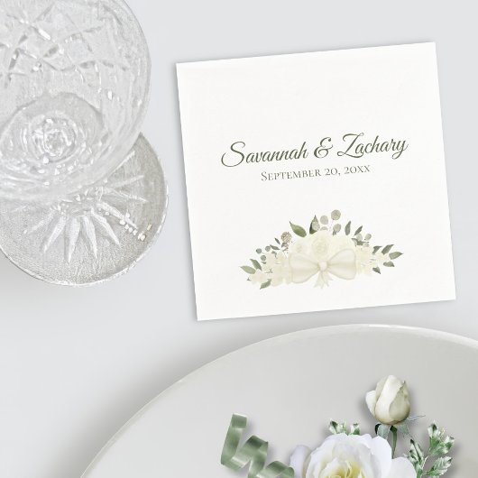 アイボリー素朴ホワイトボホフローラブーケ結婚ス スタンダードカクテルナプキン